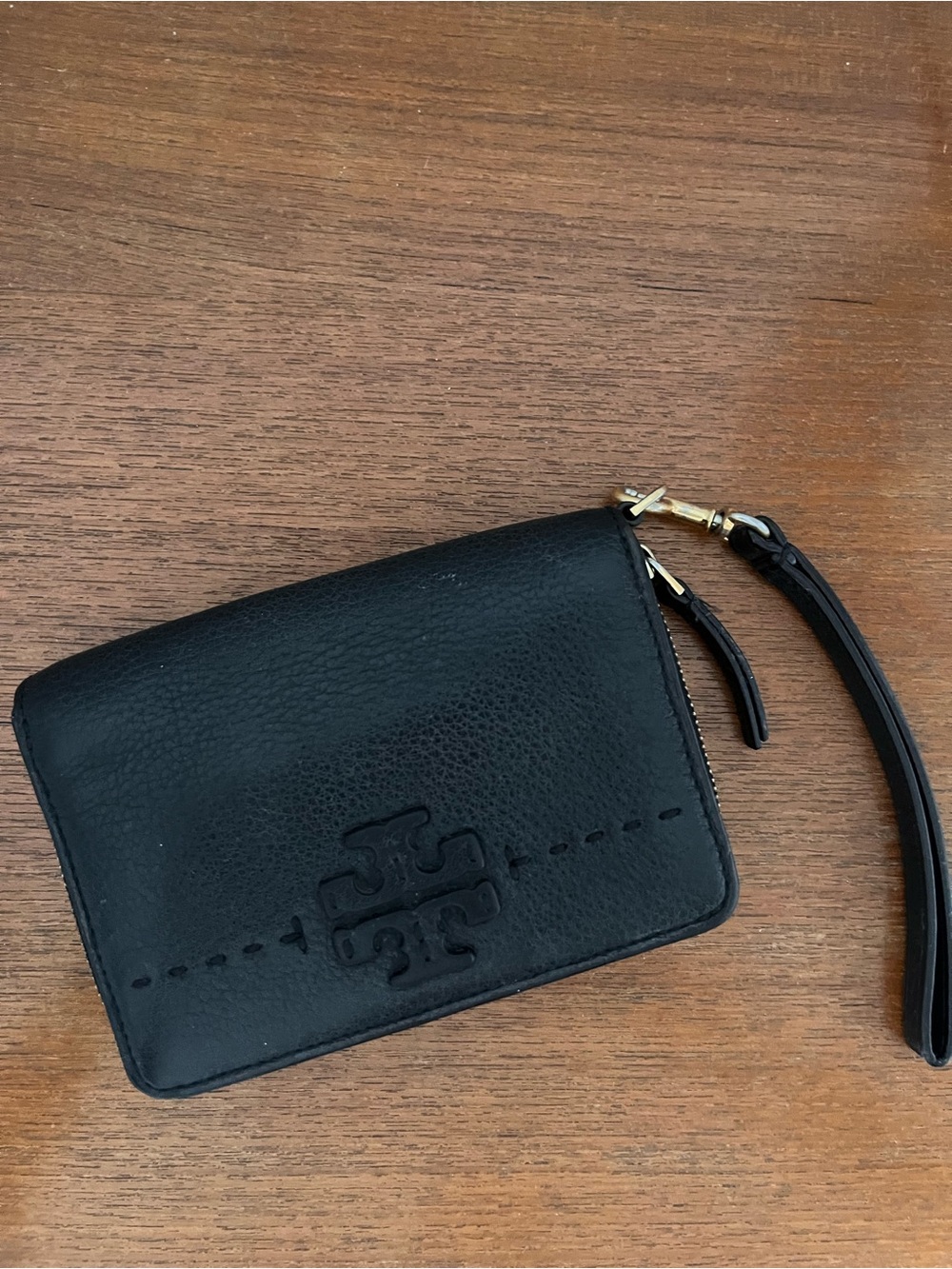 Tory Burch zip wristlet wallet black leather